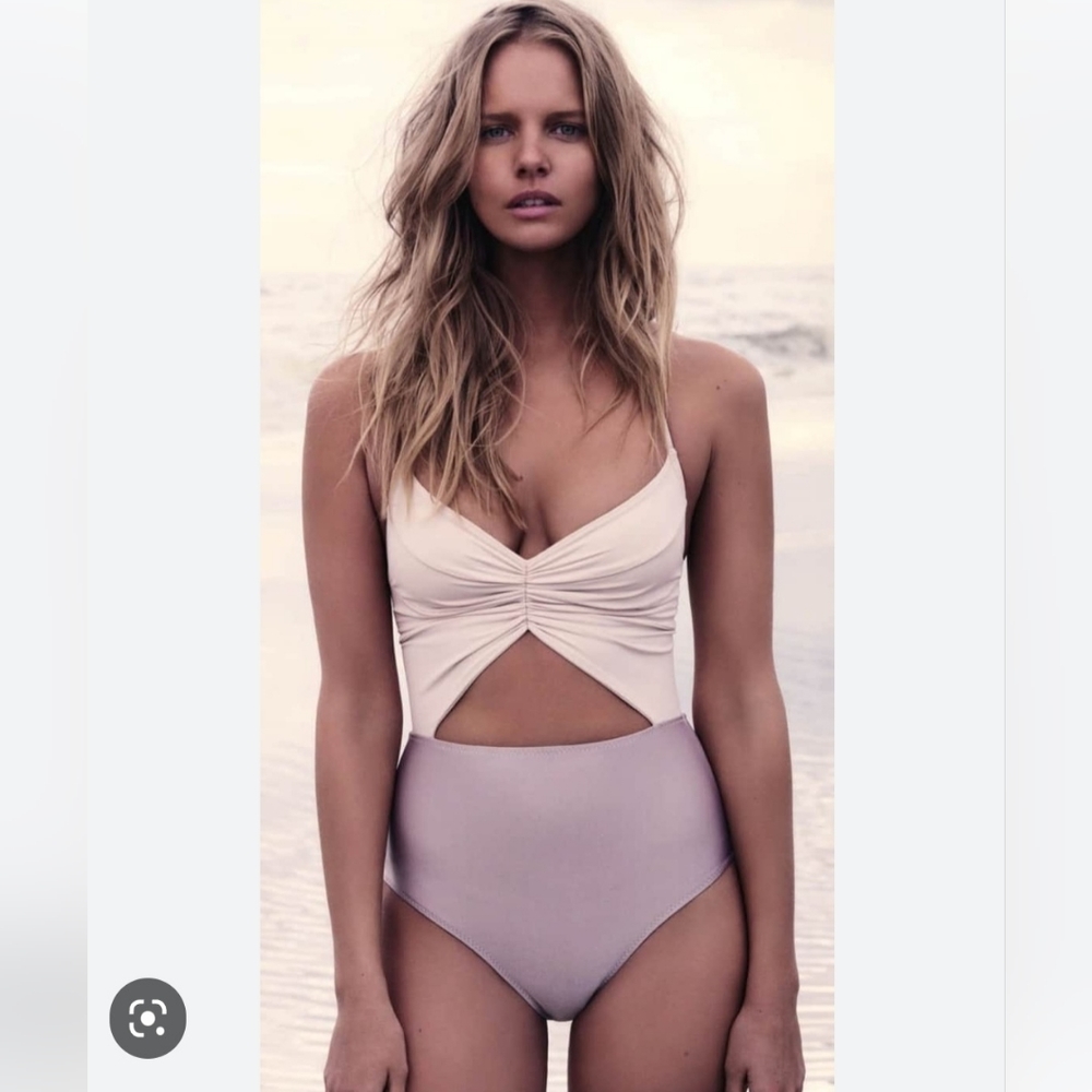 Kore Swim Flora Cutout One Piece Swimsuit M Cream Blush Brown